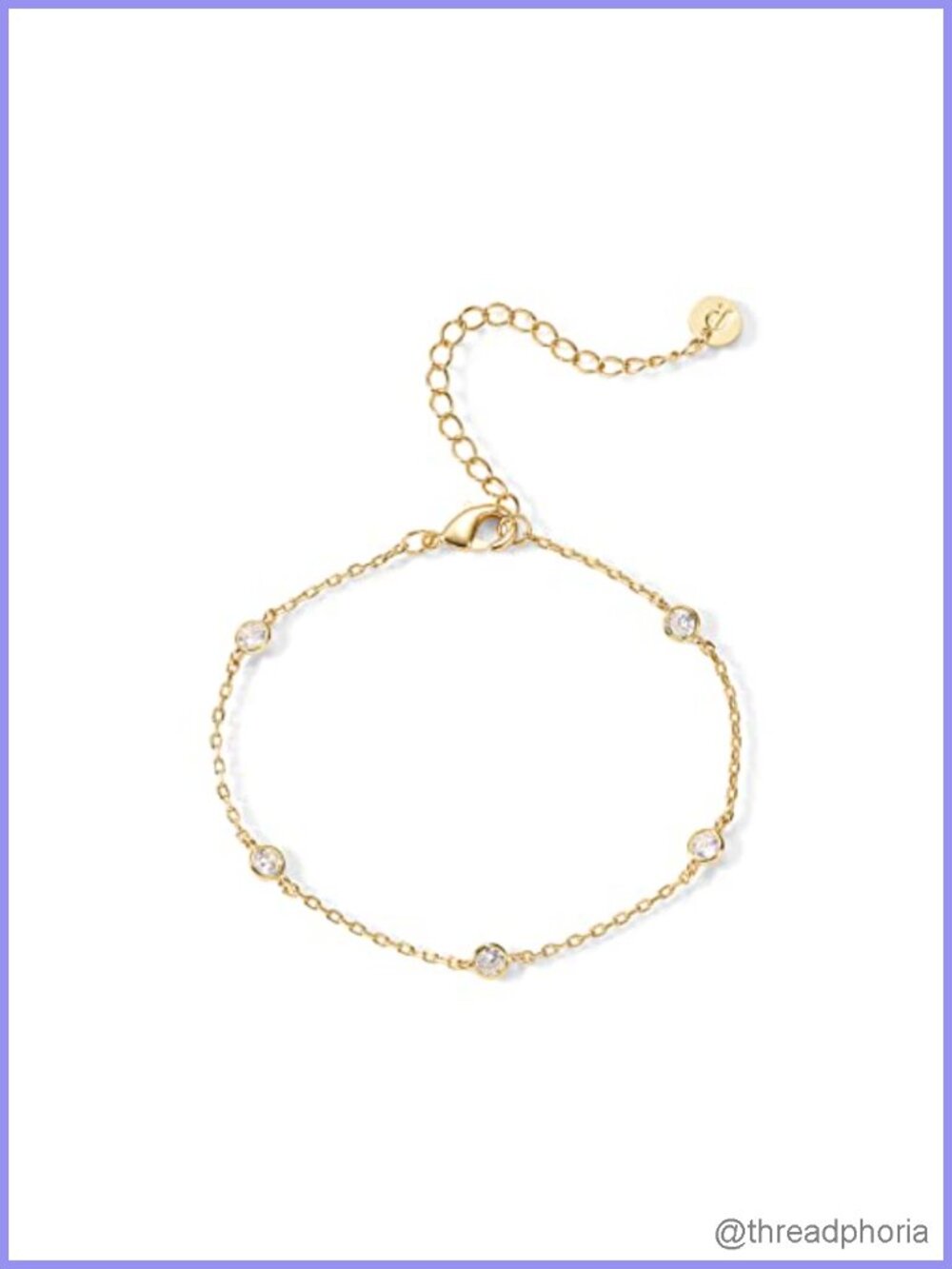 14K Gold Plated Beaded Bracelet for Women Stackable Dainty CZ Station